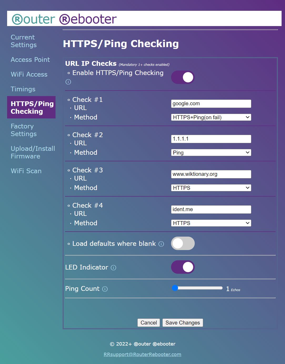 Router Rebooter HTTPS/Ping Checking Menu